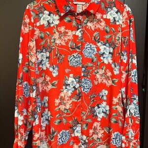 H&M Red Floral Button Down Shirt
